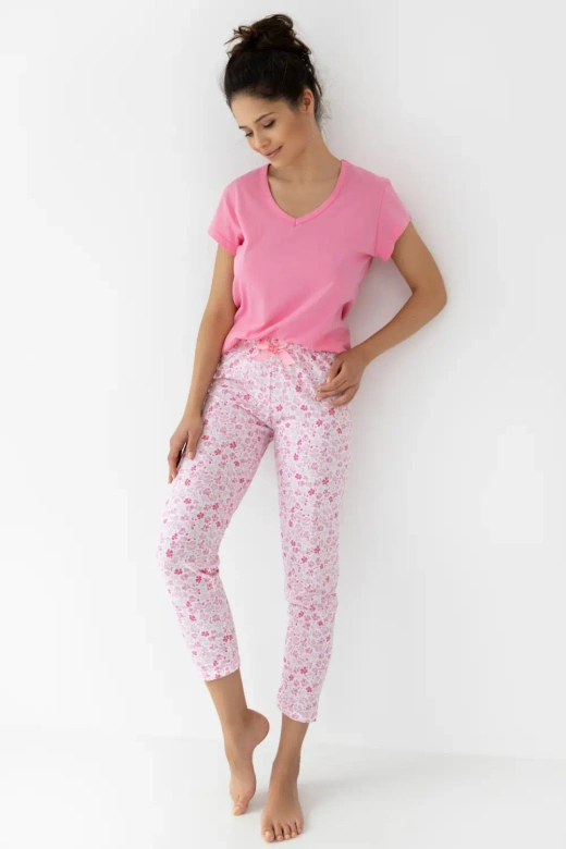 Piżama z bawełny 100% Nevaeh w kwiaty, róż