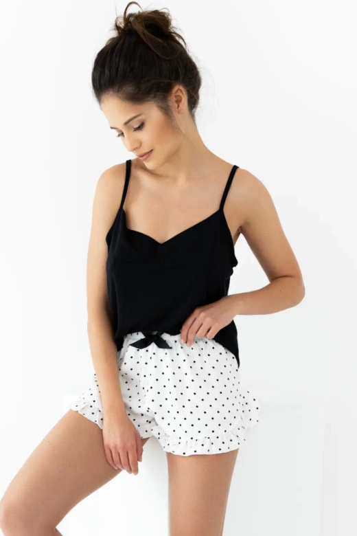 Wiskozowa krótka piżama w groszki Elif, czarna