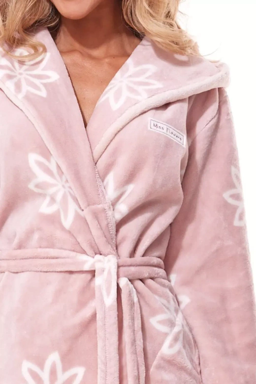 Ciepły szlafrok z kapturem Soft Miss FLEUR 2316, róż
