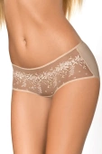 SARI BEIGE Szorty z kwiatowym haftem, beż