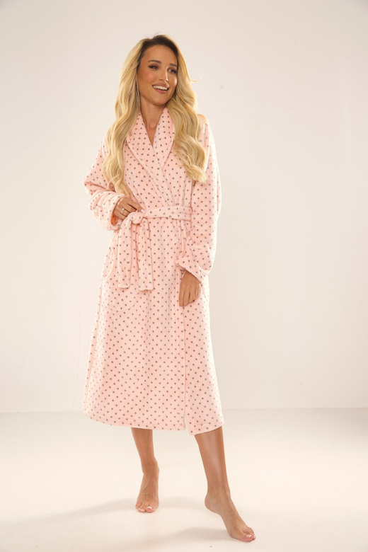 Szlafrok De Lafense 548 Melanie długi S-2XL malinowy-kropki