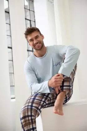 Męska klasyczna piżama z bawełny krata Parker 3077