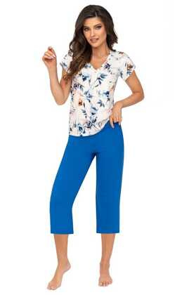 Piżama Donna Astrid 3/4 kr/r S-2XL ecru-cobalt