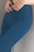 Damskie Elastyczne Legginsy Sportowe z Mikrofibry AT05, blu-granatowy
