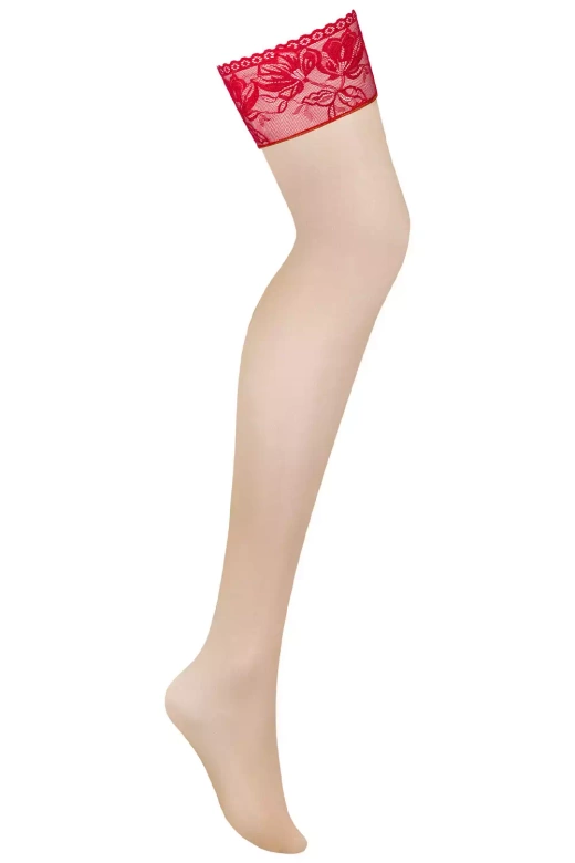 Zmysłowe pończochy do pasa koronka LACELOVE, red