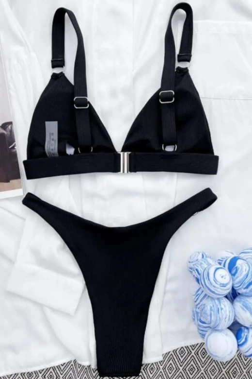 Strój kąpielowy usztywniane bikini w prążek RODOS, czarń
