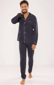 Piżama De Lafense 729 Norberto dł/r M-2XL rozpinana męska granatowy
