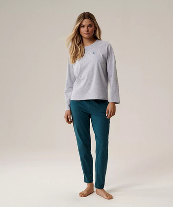 Piżama Atlantic NLP-498 dł/r S-2XL szary melanż-szmaragdowy