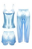 Komplet: 3 części: satynowa koszulka + szorty + długie spodnie PRIAM, błękit