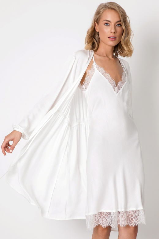 Koszula z wiskozy na ramiączka koronka IRIS, biel