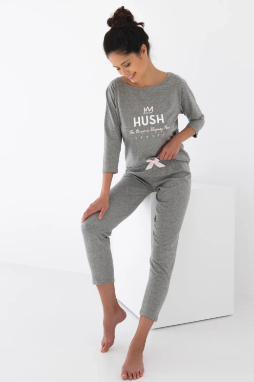 Długa piżama damska z bawełny Hush, szara