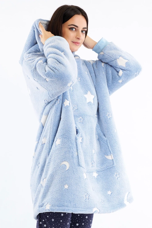 Ciepła kocobluza w gwiazdki świecące w ciemności MILANA, błękitna