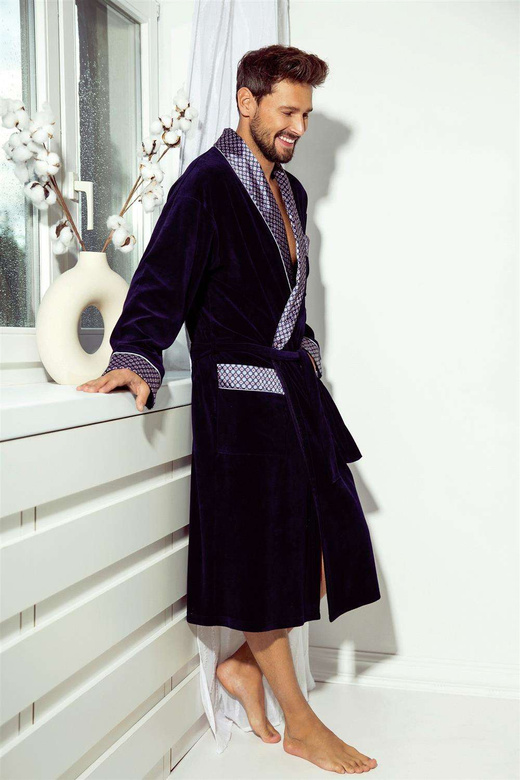 Szlafrok De Lafense Bonjur 773 długi M-2XL męski grafitowy