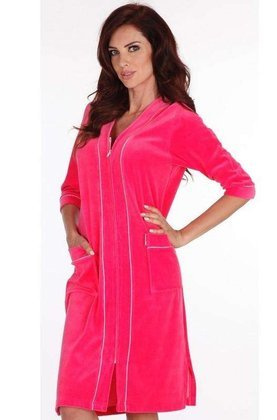 Szlafrok De Lafense 974 Zamek Welur M-3XL damski malinowy