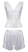 Komplet: satynowa koszulka + szorty CLARISSE, biel