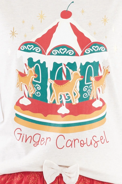 Świąteczna piżama z nadrukiem piernikowej karuzeli GRETEL, beżowa