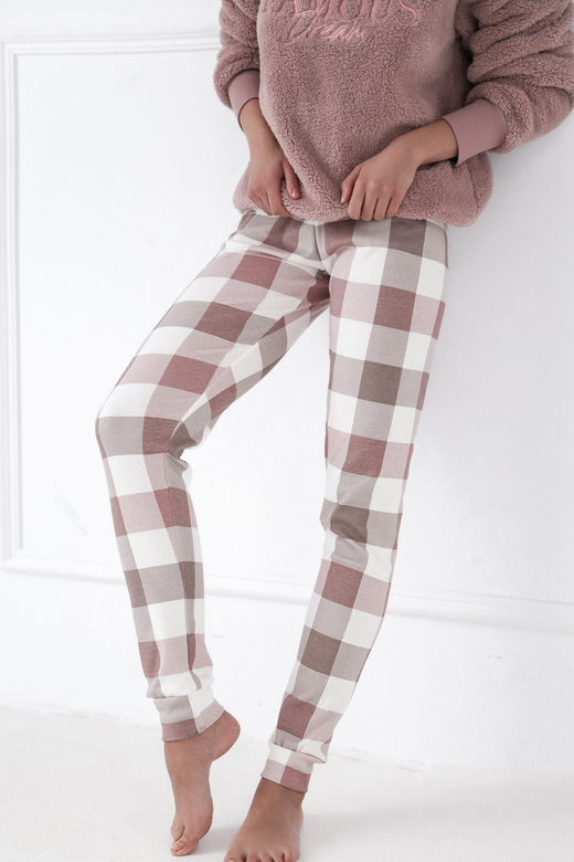 Miła ciepła piżama damska KAYCEE pluszowa soft i bawełna, pudrowy róż