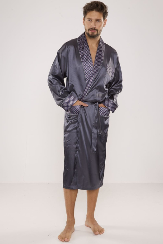 Szlafrok De Lafense 940 Satyna M-4XL męski granatowy