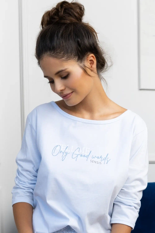 Długa piżama damska 100% bawełna Marina, niebieska