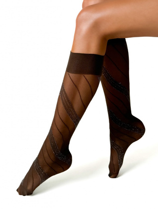 Podkolanówki Veneziana Spiga Lurex 15 den cappucino-silver