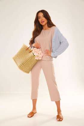 Piżama De Lafense 696 Freya kr/r S-2XL piaskowy