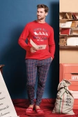Męska świąteczna piżama ze spodniami w kratę GIOEW, czerwona