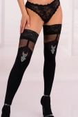 Samonośne pończochy z pasem 40DEN z wzorem VALENTINA, czarne