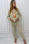 Ciepła miękka damska piżama z polaru soft słodka LAMA, beż