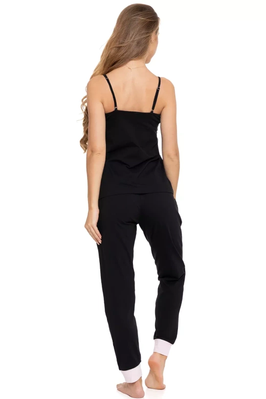 Piżama damska z bawełny na ramiączka 4400-004, czerń