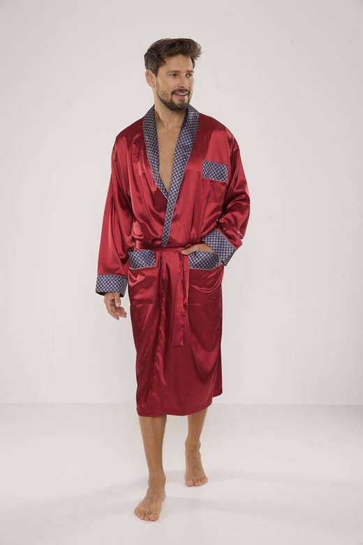 Szlafrok De Lafense 940 Satyna M-4XL męski granatowy