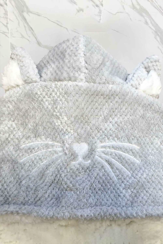 Ciepły miękki szlafrok soft z uszkami kaptur LUNA, szary