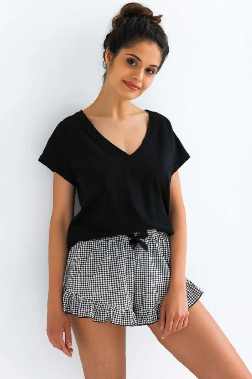 Krótka bawełniana piżama damska CHIARA, czarna