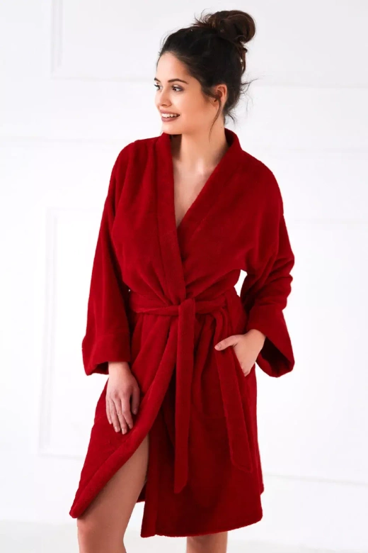 Ciepły puszysty miękki szlafrok soft ROLLING, czerwony