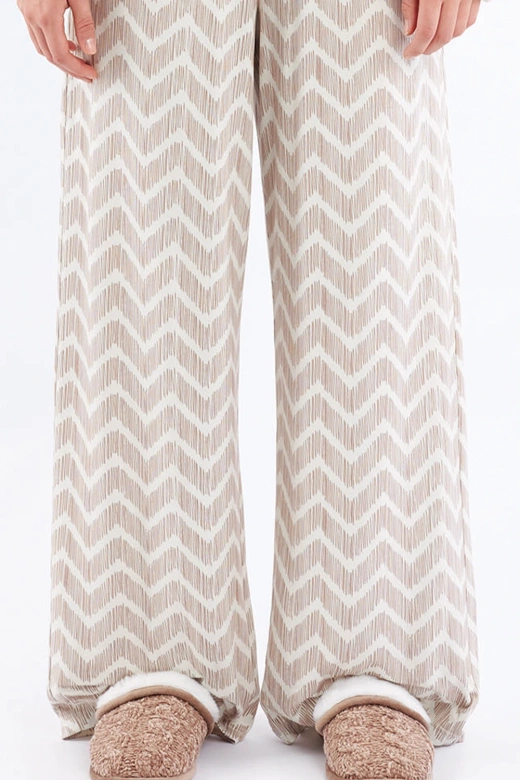 Ciepła piżama damska z pluszową bluzą i spodniami palazzo SOFIE, beżowa