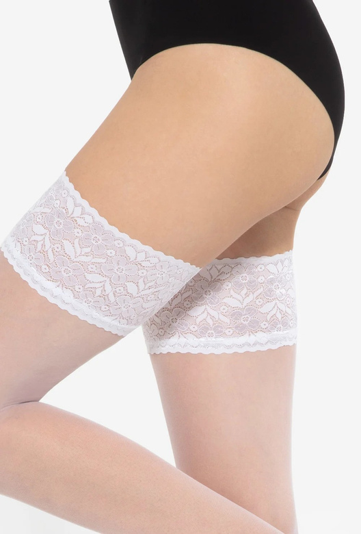 MICHELLE 01 Pończochy samonośne z koronką, biel