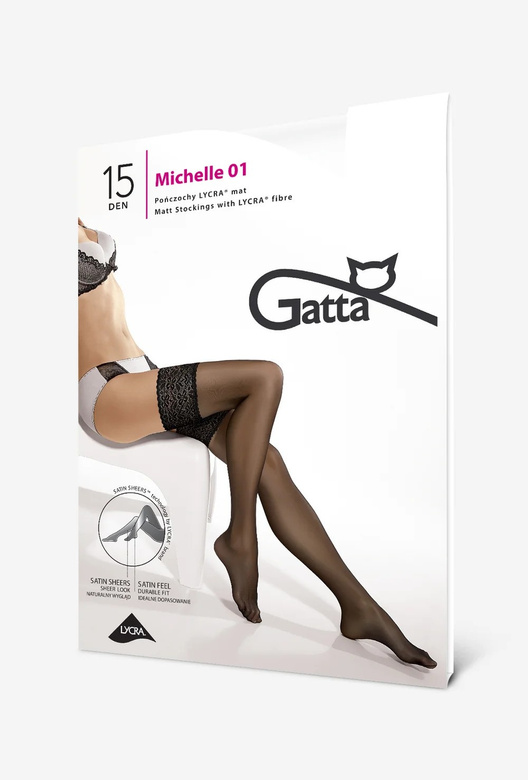 MICHELLE 01 Pończochy samonośne z koronką, biel