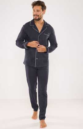 Piżama De Lafense 729 Norberto dł/r M-2XL rozpinana męska granatowy