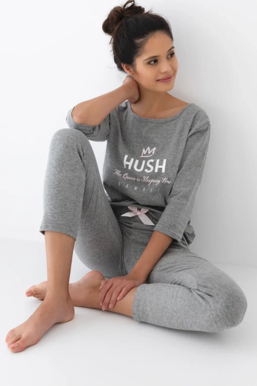 Długa piżama damska z bawełny Hush, szara