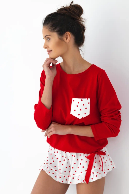 Krótka piżama damska z bawełny Taylor, czerwona