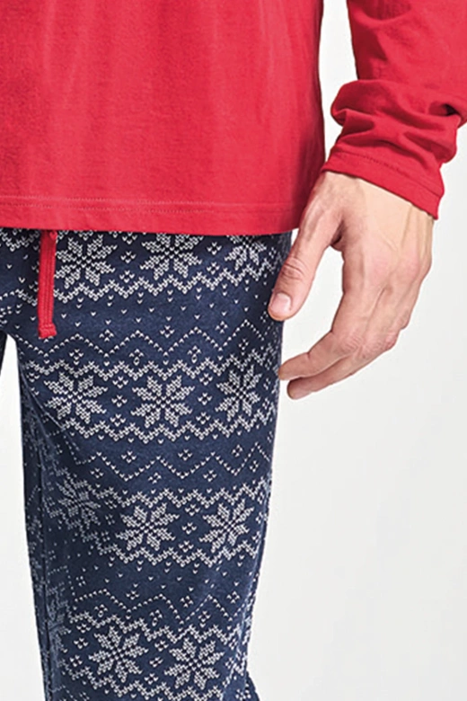 Męska świąteczna piżama z zimowym nadrukiem ALBANO, czerwona