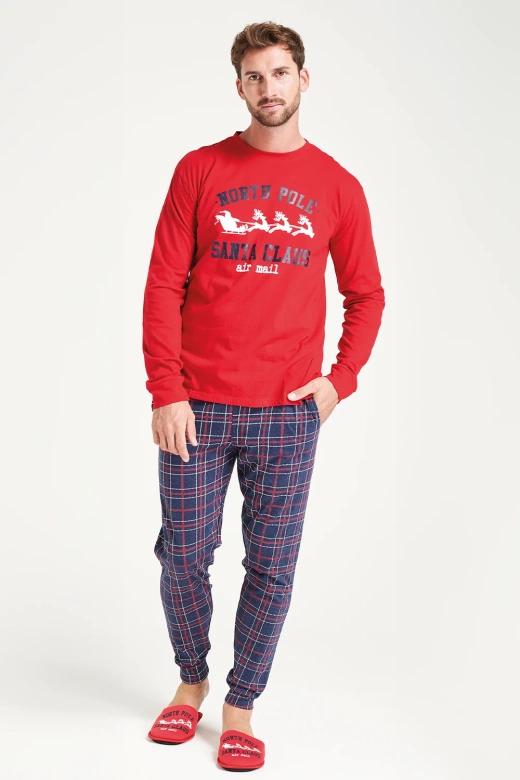 Męska świąteczna piżama ze spodniami w kratę GIOEW, czerwona