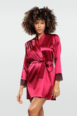 Satynowy szlafrok z koronką przy rękawach GOSIA, bordo