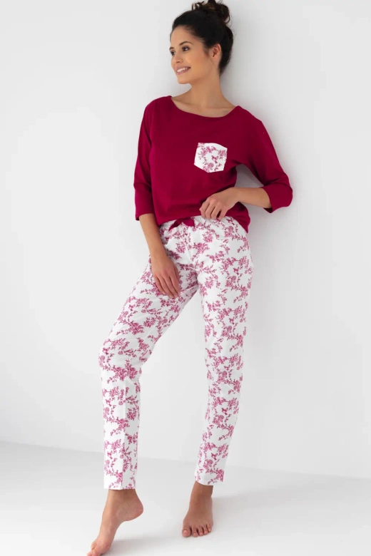 Długa piżama damska z bawełny Alexandra, czerwona