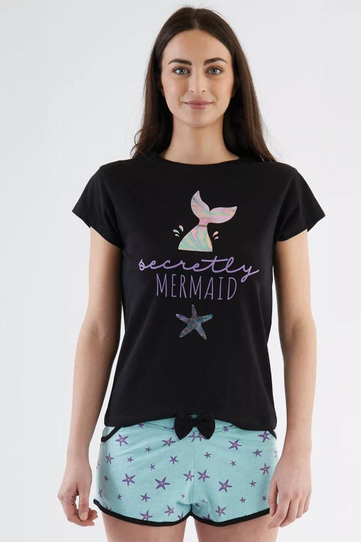 Urocza piżamka damska w rozgwiazdy CARDY, czarna