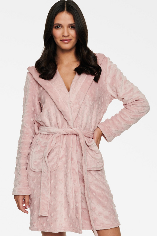 Ciepły pluszowy szlafrok damski soft w serca HOOPER, róż