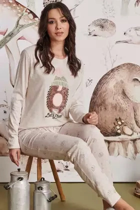 Słodka piżama damska z aplikacją 3D ANTEA, beż