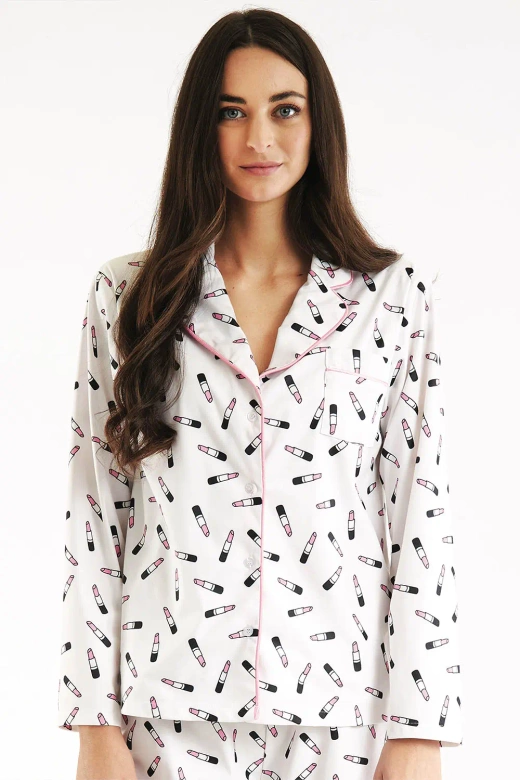 Urocza zapinana miękka piżama damska Saba, ecru