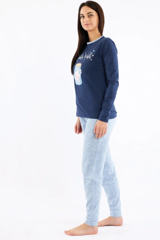 Miękka długa damska piżama Lela, granatowa