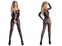 ABRA Seksowne Bodystocking z siateczki w kwiatowe wzory, czerń