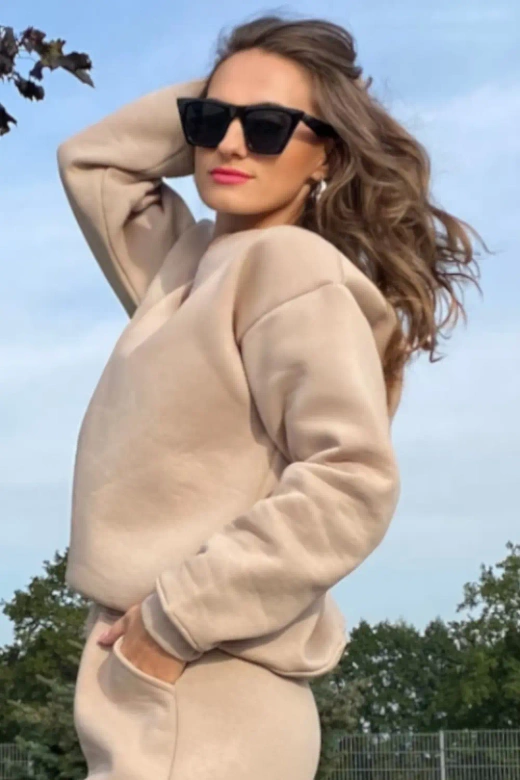 Bawełniana dresowa bluza z polarem REHEMA, beżowa